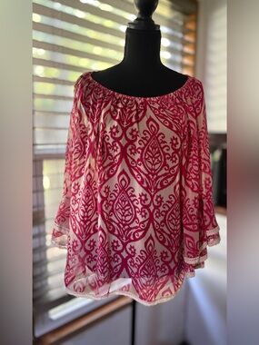 Women’s Pink Printed Peasant Tunic Top
